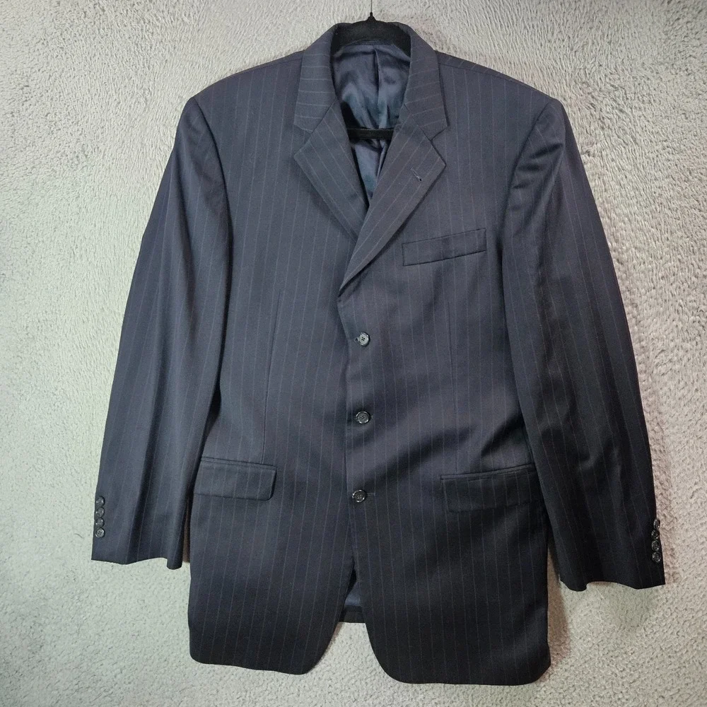 Burberry 42L‎ Wool Suit Blazer Jacket Men Navy Striped